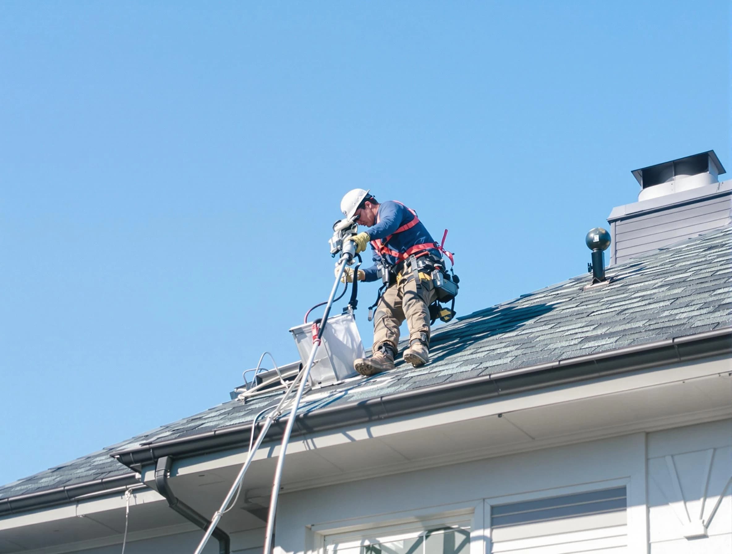 New Bedford Dryer Vent Cleaning certified technician cleaning a roof-mounted dryer vent system in New Bedford