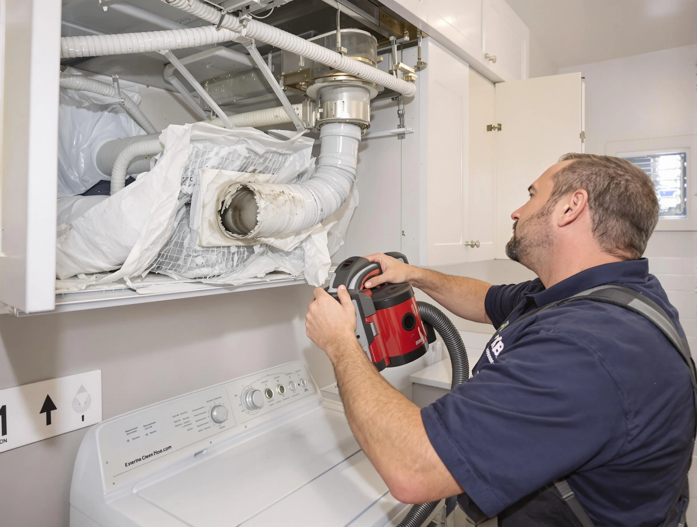 New Bedford Dryer Vent Cleaning technician performing professional exhaust vent cleaning at a residential property in New Bedford