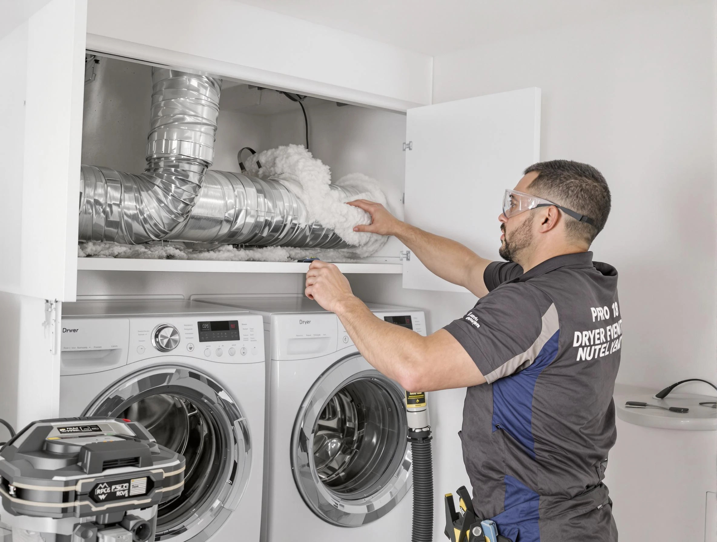 New Bedford Dryer Vent Cleaning certified technician performing specialized gas dryer vent cleaning in New Bedford